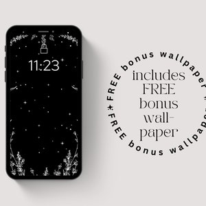 Aesthetic Phone Wallpaper | black and white floral border, botanical, dark wallpapers, iphone, smartphone wallpaper, background, boho
