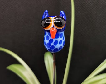 Glasspop - plant stake owl approx. 30 mm made of Moretti glass, lampwork, flower stake, garden decoration, plant stake owl, party decoration