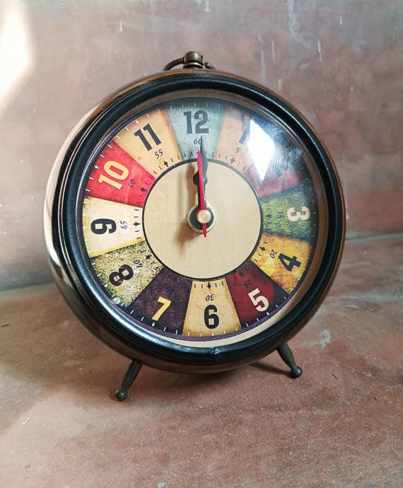 Wooden Table Clock: Antique Style Deep Glass Multicolor Numbers 5-Inch Home & Office Desk Decor