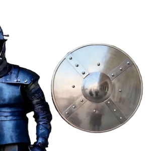 16&quot;Inch Handcrafted Shield Buckler 16 GAUGE for Medieval Combat, Knight Fencing Rounded Shield Battle Ready Defence