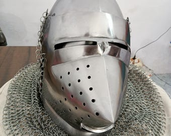 Elmo medievale con bacinetto a forma di faccia di maiale / Armatura da cavaliere d'argento per SCA, LARP e Cosplay