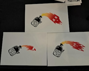 Carls Jug O Boom linocut prints 5x7 limited print numbered 1 to 50 first run for each flame style Dungeon Crawler Carl