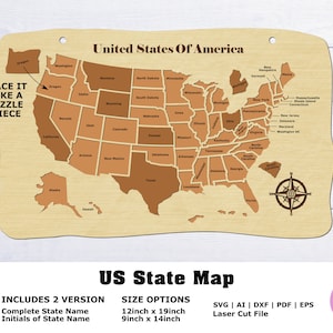 Carte de voyage des États-Unis, carte de punaise, SVG, fichier de découpe laser, fichiers de coupe des États, États contour Svg, fichiers de coupe de l’État, carte complète des États-Unis