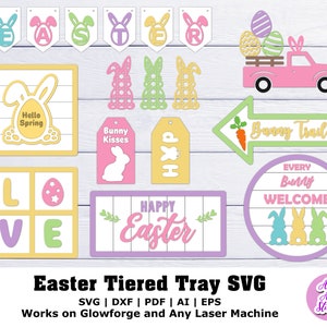 Easter Tiered Tray SVG, Easter Decor, Laser Ready Files, Glowforge Svg, Farmhouse Tier Tray, Happy Easter, Tiered tray signs, Easter DIY