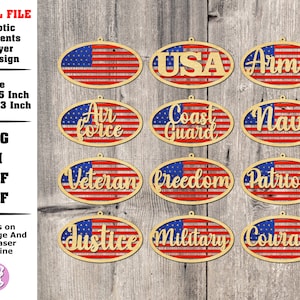 Patriotic Ornament SVG | Christmas Ornaments Laser Cut File | Christmas Decor Personalized Gift | Army Navy Air Force Ornaments SVG DXF