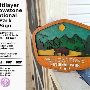 National Park Sign, Yellow Stone National Park Multilayer Sign, Adventure Forest Trek Camping Travel Sign, US National Park, Laser Cut File