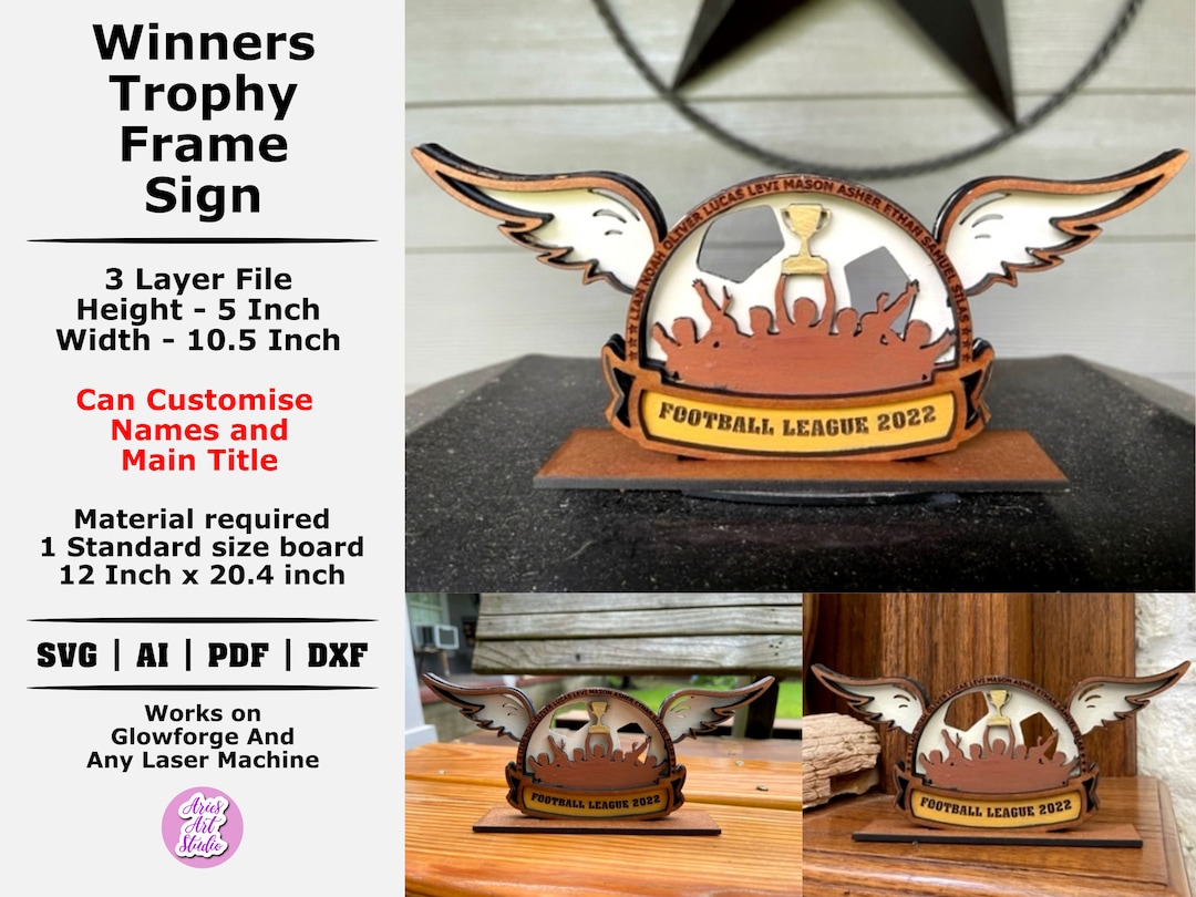 Football / Soccer Trophy Frame Laser Cut File, Champions and Football