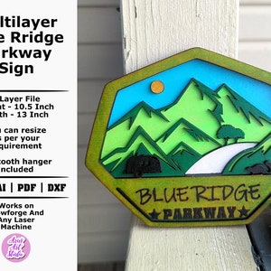 Señal del Parque Nacional, Blue Ridge Parkway Multilayer Sign, Adventure Forest Sign SVG DXF, US National Park, Unique Gifts, Wood Sign America