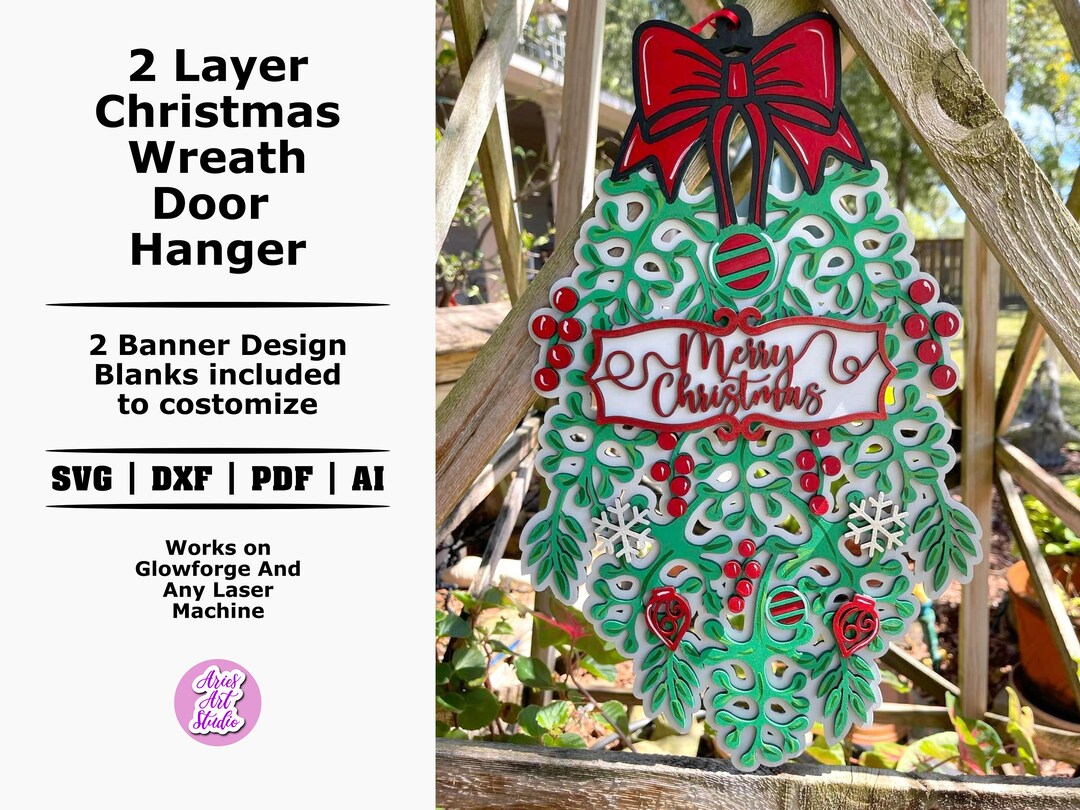 Christmas Wreath Door Hanger SVG Laser Cut File Merry Etsy