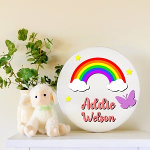 Rainbow Name Sign SVG, Laser Cut file for Glowforge, Rainbow Nursery Name Round Sign, Baby Boy Girl Name Wall Decor, Svg Dxf file, Wood Art