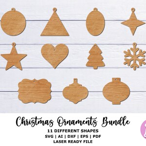Kit de adornos navideños en blanco (archivo láser), adornos navideños personalizados, kit de bricolaje para niños, archivo Glowforge, adornos de madera SVG DXF