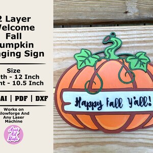 Happy Fall Y'all Pumpkin door hanger SVG, Fall welcome sign SVG, Fall door hanger Svg, Fall porch decor,  laser cut file, Glowforge Svg