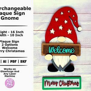 交換可能な飾り板ノームサイン、ウェルカムサイン、メリークリスマスサイン | クリスマスドアハンガー | レーザーカットファイル | パーソナライズされたギフト