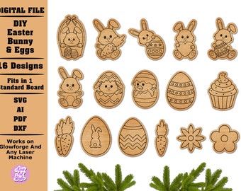 Kit de pintura DIY de Pascua svg, kit de pintura de conejito de Pascua svg, recortes de huevos de Pascua DIY, 16 diseños, kits para colorear para niños archivo digital, huevo de Pascua SVG