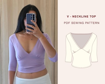 PDF V-Neckline Top Sewing Pattern | XXS–5XL | A4, A0 & US Letter