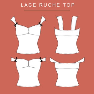 PDF Lace Top Bow and Ruche Detail Sewing Pattern XXS 3XL A4, A0 & US ...