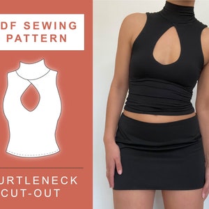 PDF Cut-Out Turtleneck Knit Sewing Pattern / XS - XL / 6 - 16 / Sewing Pattern Women