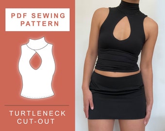 PDF Cut-Out Turtleneck Knit Sewing Pattern / XS - XL / 6 - 16 / Sewing Pattern Women