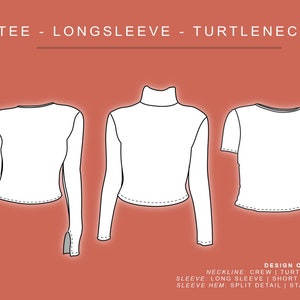 PDF Long Sleeve Baby Tee Sewing Pattern Crew Neck Turtle Neck / XS XXL / 6 18 / Sewing Pattern Women image 2