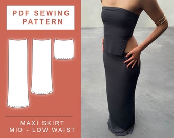 PDF Maxi Skirt Low Rise Sewing Pattern / XS - 2XL / A4, A0 & US Letter Printing