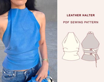 PDF Leather Halter Top Sewing Pattern | Beginner friendly OSFM | A4, US Letter & A0