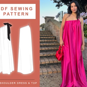 PDF Padrão de costura de vestido de convidado de casamento de um ombro | XXS - 2XL | Impressão em A4, A0 e Carta dos EUA