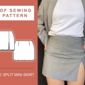 PDF Patron de couture mini jupe avec détail fendu sur le côté / XS - XXL / 6 - 16 / Sewing Pattern Women