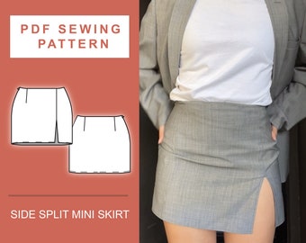 PDF Mini Skirt with side split detail sewing pattern / XS - XXL / 6 - 16 / Sewing Pattern Women