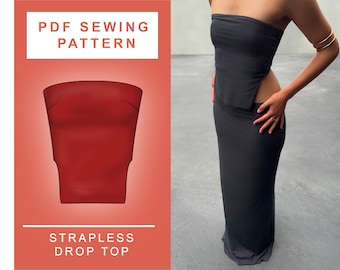 PDF Strapless Drop Top Bandeau Sewing Pattern | XXS - 2XL | A4, A0 & US Letter Printing