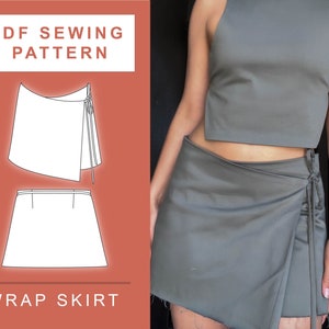 PDF Wrap Jupe Mini Tie Up Tutoriel Patron de couture Femme / XS - 1XL / A4, A0 & US Letter Printing