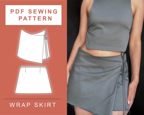 PDF Wrap Skirt Mini Tie up Tutorial Sewing Pattern Women/ XS 