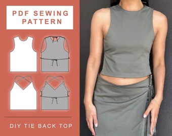 PDF Diy Top in 45 Minutes Tie Up Back / XS - XXL / 6 - 16 / Sewing Pattern Women