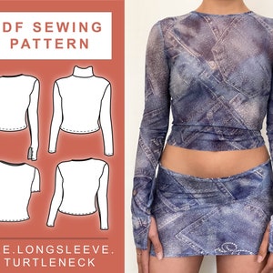 PDF Long Sleeve Baby Tee Sewing Pattern Crew Neck Turtle Neck / XS - XXL / 6 - 18 / Sewing Pattern Women