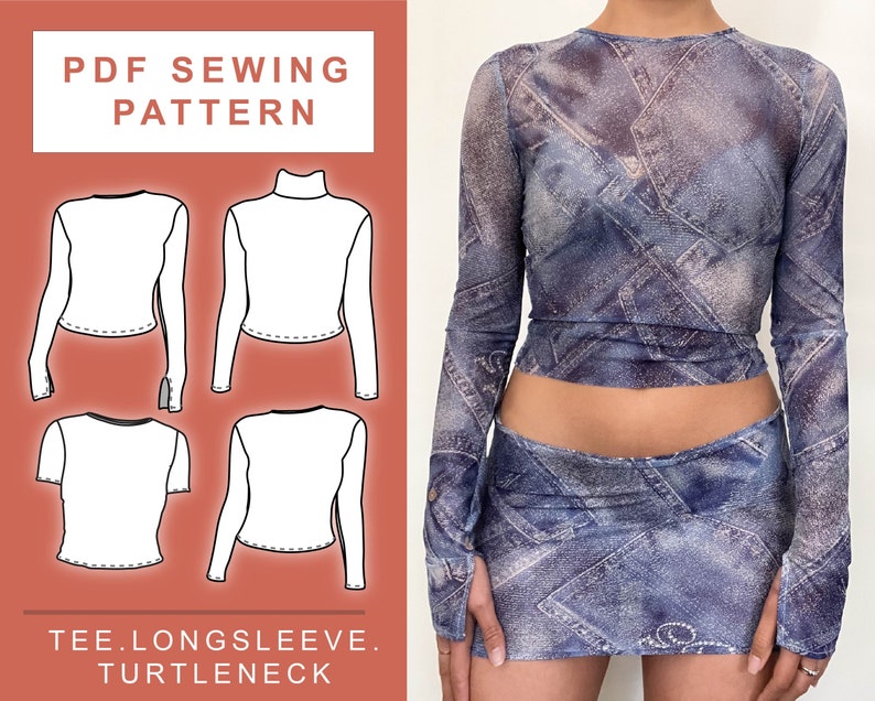PDF Long Sleeve Baby Tee Sewing Pattern Crew Neck Turtle Neck / XS XXL / 6 18 / Sewing Pattern Women image 1