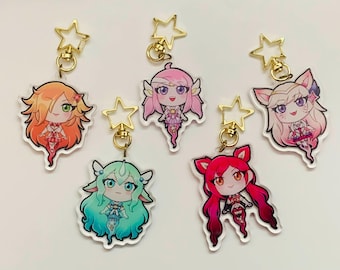 2.5" Video Game Star Guardian LOL Chibi Double-Sided Keychain Bag Charm (Lux, Miss Fortune, Soraka, Ahri, Jinx)