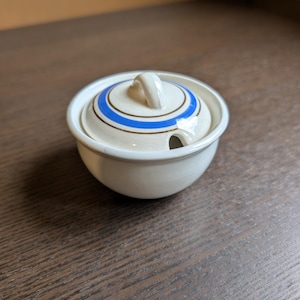Sovjetisk modernism keramisk senapsburk vintage ZIK Konakovo syltburk med lock salt socker