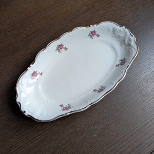 Prato vintage de porcelana polonesa Walbrzych | Travessa retrô estilo meados do século XX com estampa de arenque em formato de rosa | Decoração de cozinha da Baixa Silésia