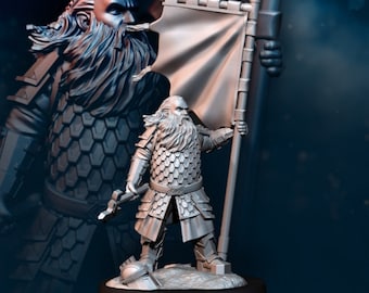 Silver Dwarf Banner: 28mm Fantasy Miniature for D&D Wargaming