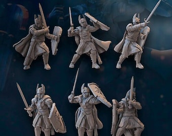 High human warriors with swords and shields fantasy tabletop wargames white city army miniatures
