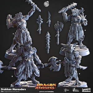 Dragon Seekers Drakken Marauders warriors with axes dnd fantasy tabletop games 32mm army miniatures