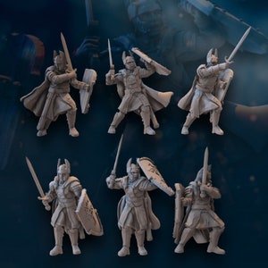 High human warriors with swords and shields fantasy tabletop wargames white city army miniatures