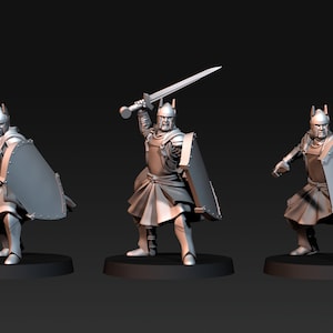 High human warriors with swords and shields fantasy tabletop wargames white city army miniatures