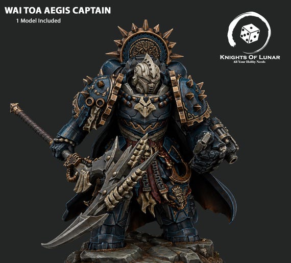 Wai Toa Aegis Captain 32mm Fantasy Miniature | Ocean Shark Warrior Leader for DnD RPG Wargaming | Resin Model