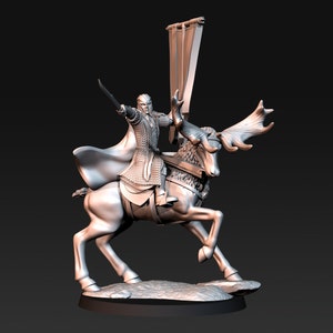 Wood Elf mounted on Elk with banner dnd fantasy tabletop wargames 28mm elves army miniature