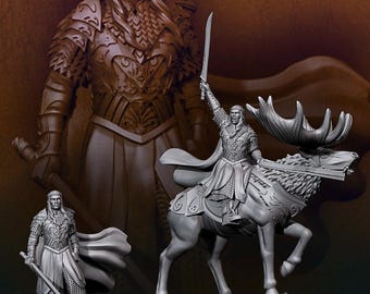 Elf King on Elk Miniature: 28mm Scale, D&D, Wargaming