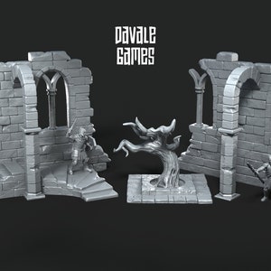 28mm Scatter Terrain stone walls and dead tree tabletop fantasy wargaming miniature dnd dungeons and dragons pathfinder miniature painting