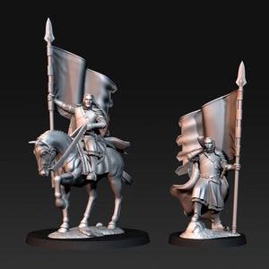 White tower Captain with banner mounted and foot 28mm fantasy tabletop wargame miniature