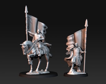 White tower Captain with banner mounted and foot 28mm fantasy tabletop wargame miniature