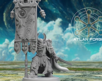 Templar War Banner 32mm Fantasy Wargaming Resin Miniature for RPG Tabletop Games - Atlan Forge