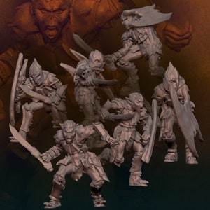 Goblin warriors with swords 28mm miniatures fantasy dungeons and dragons miniature wargaming miniatures tabletop dnd dwarf army miniatures